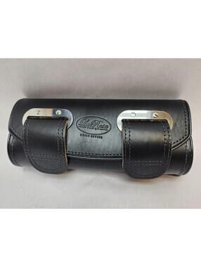 LA ROSA FRONT FORKS SLIM LINE TOOL BAG BLACK LEATHER DOUBLE STRAP